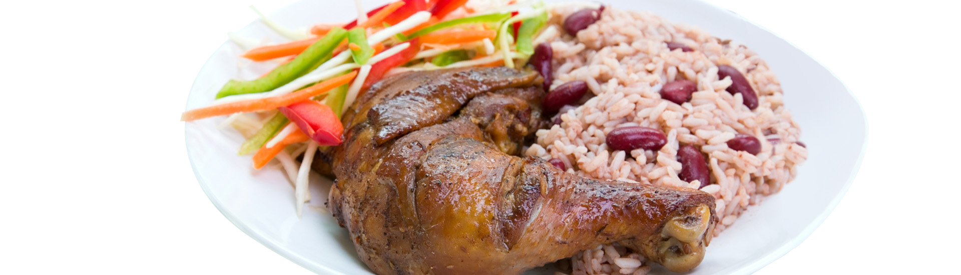 Caribbean Style Jerk Chicken Served with Rice Mixed
